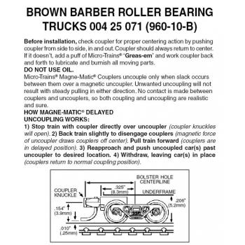 Barber Roller Bearing Drehgestell, mit kurzer Kupplung, Braun, 10 Paar