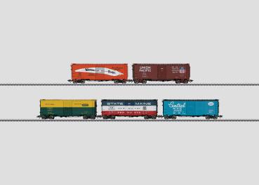 Box Cars Set, Union Pacific, Western Pacific, New York Central, New Haven, St. Paul, Minneapolis & Omaha Railway, 5-tlg., Ep.III