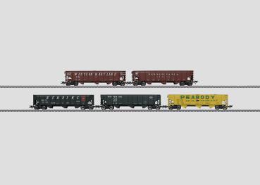 Hopper Cars Set, Pennsylvania Railroad, Western Maryland, Peabody Coal Company, Texas & Pacific, Reading, 5-tlg., Ep.III