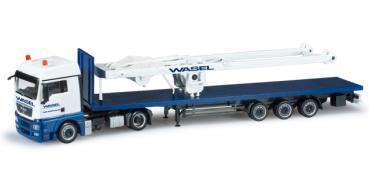 MAN TGX XLX Lowliner Flachbett Sattelzug mit SA Bock "Wasel Krane"