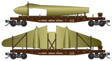 50’ Flat Car with Fishbelly Sides - Canadian National Flat Cars with Mosquito Load