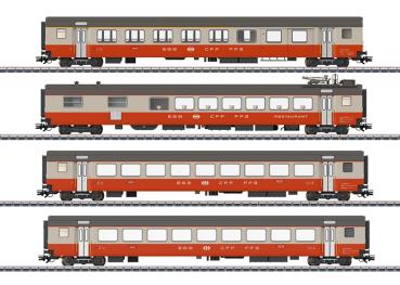 Personenwagen-Set "Swiss Express", kieselgrau/blutorange, SBB/CFF/FFS, 4-tlg., Ep,IV