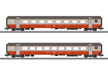 Personenwagen-Set "Swiss Express", kieselgrau/blutorange, SBB/CFF/FFS, 2-tlg., Ep,IV