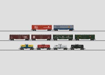 Set: Box-Cars und Tank-Cars, div. Bahngesellschaften, 10-tlg., Ep.III