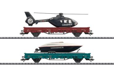 Niederbordwagen-Set "Carabinieri" mit Boot + Hubschrauber, FS, 2-tlg., Ep.V