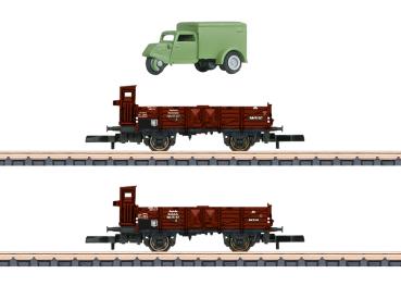 Güterwagen-Set O10, DRG, 2-tlg. mit Lieferauto, Ep.II