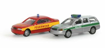 PKW-Set BMW 3er "Feuerwehr"/ VW Passat "Polizei"