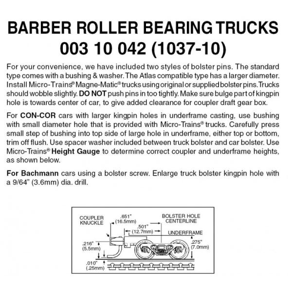 Barber Roller Bearing Trucks with medium extension couplers